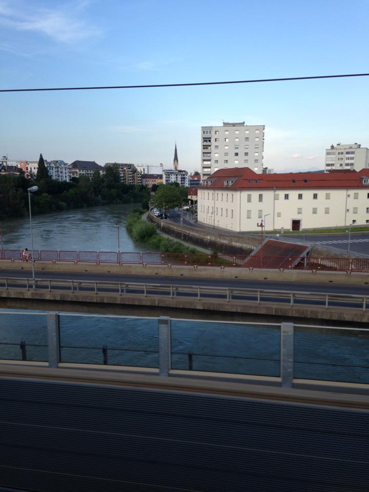 Crossing a river in a cute town in Austria (?)