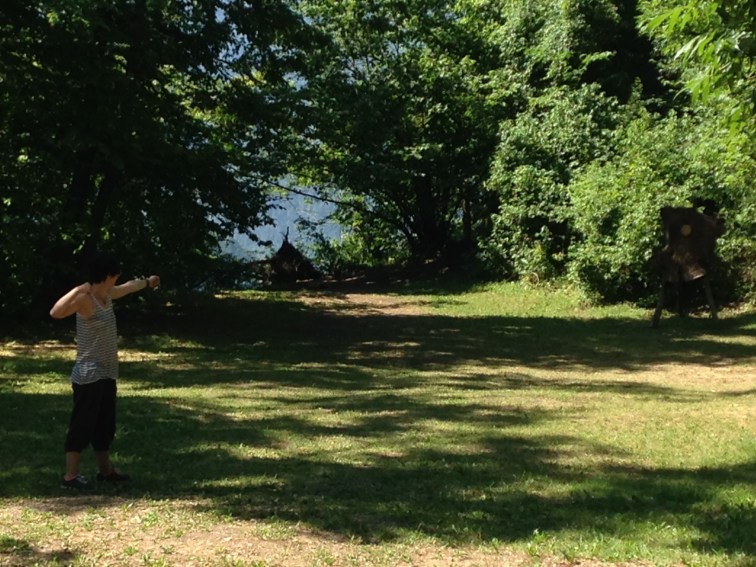 Mo practicing her invisible archery skills (which came in useful later!)